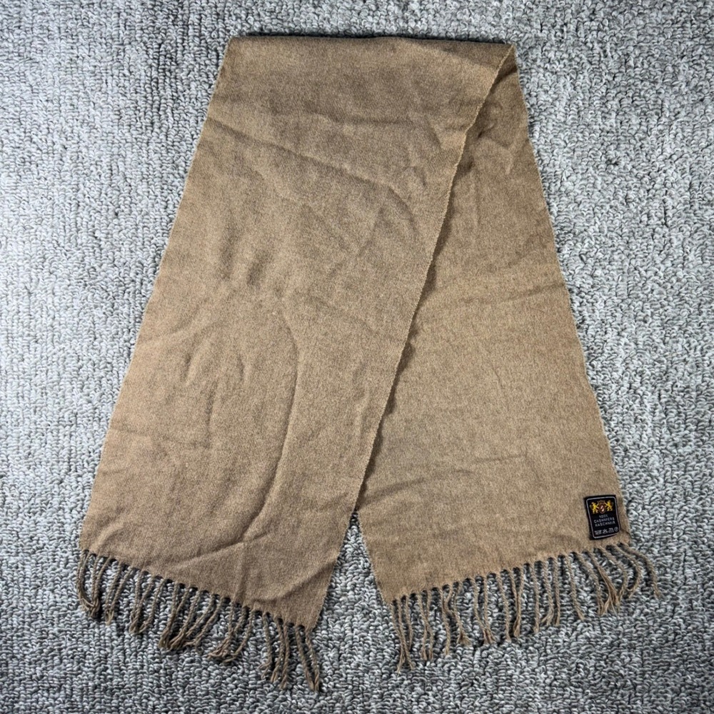 Cashmere Scarf Tan Fringed Solid Winter Wrap Quiet Luxury Unisex OS